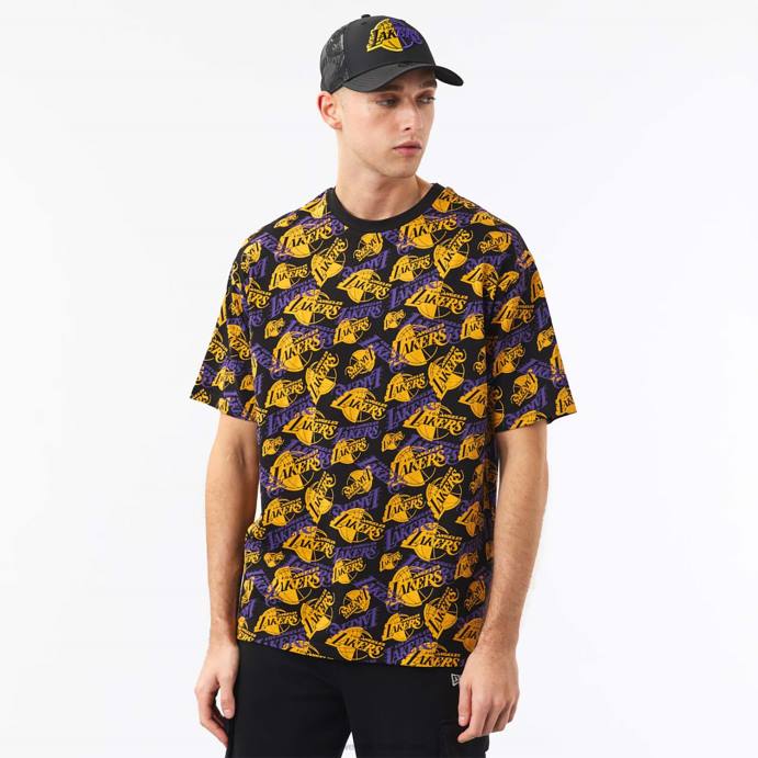 FFTN3045 New Era camiseta oversized preta com estampa de logo la lakers