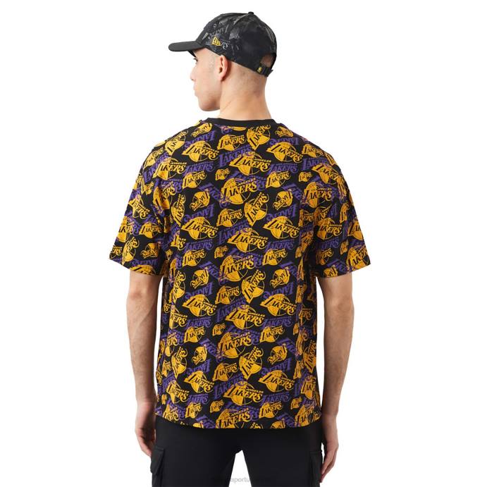 FFTN3045 New Era camiseta oversized preta com estampa de logo la lakers