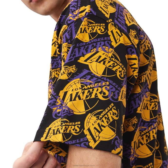 FFTN3045 New Era camiseta oversized preta com estampa de logo la lakers