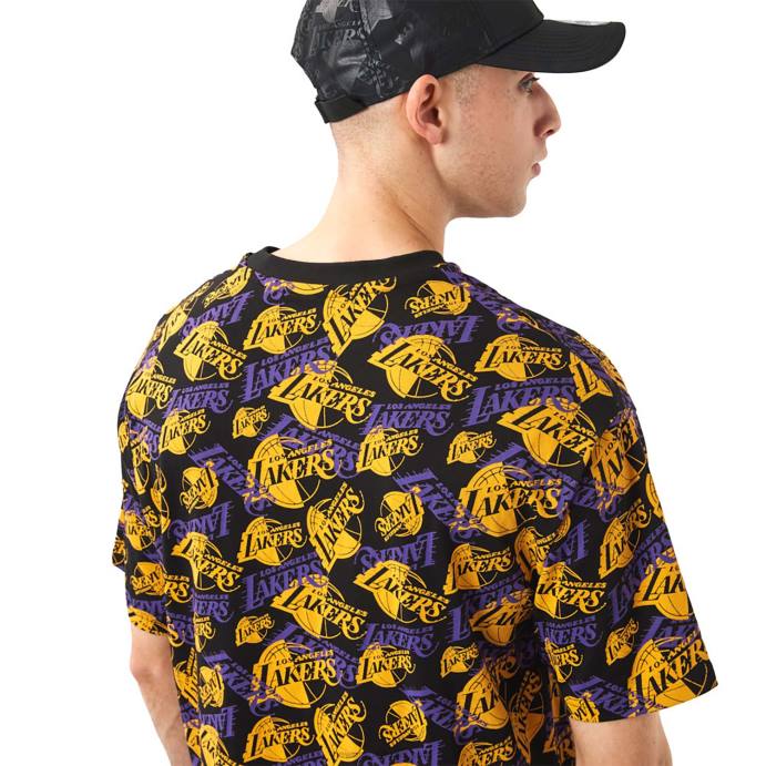 FFTN3045 New Era camiseta oversized preta com estampa de logo la lakers