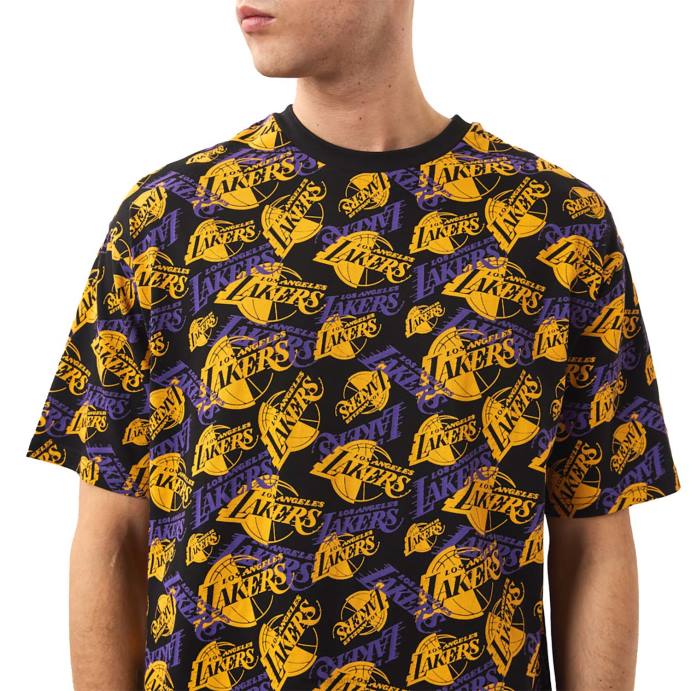 FFTN3045 New Era camiseta oversized preta com estampa de logo la lakers