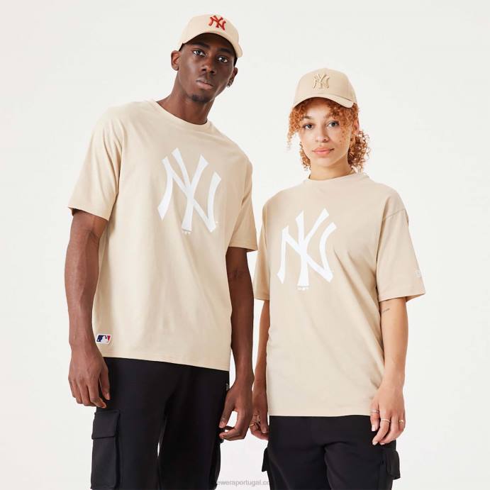 FFTN3054 New Era t-shirt oversized bege claro essencial new york yankees mlb league