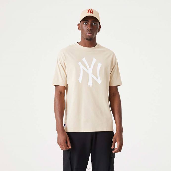 FFTN3054 New Era t-shirt oversized bege claro essencial new york yankees mlb league