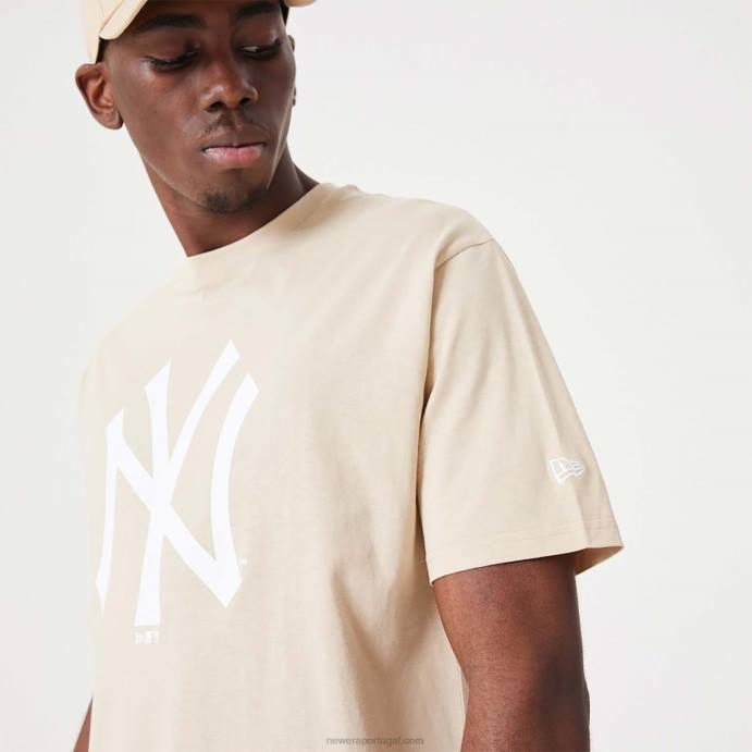 FFTN3054 New Era t-shirt oversized bege claro essencial new york yankees mlb league