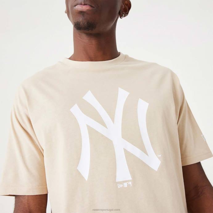 FFTN3054 New Era t-shirt oversized bege claro essencial new york yankees mlb league