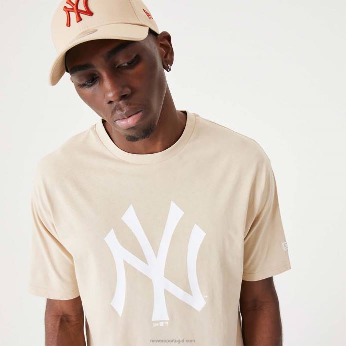 FFTN3054 New Era t-shirt oversized bege claro essencial new york yankees mlb league
