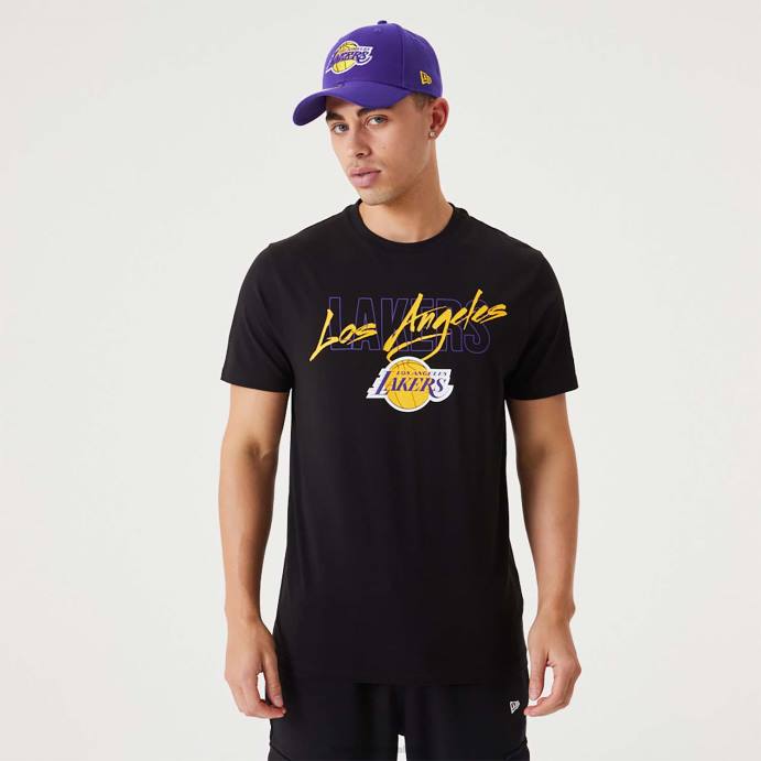FFTN3055 New Era camiseta preta la lakers nba script