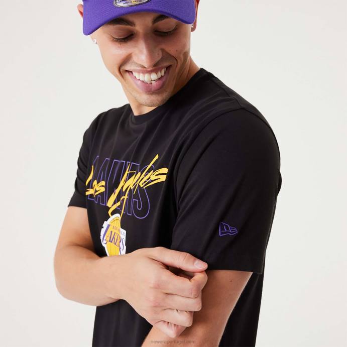 FFTN3055 New Era camiseta preta la lakers nba script