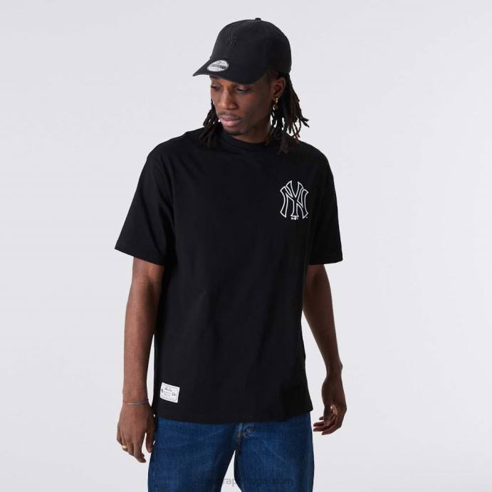 FFTN3071 New Era t-shirt oversized preta com estampa new york yankees