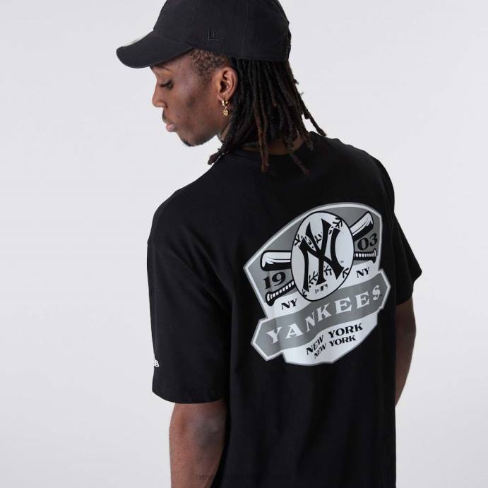 FFTN3071 New Era t-shirt oversized preta com estampa new york yankees