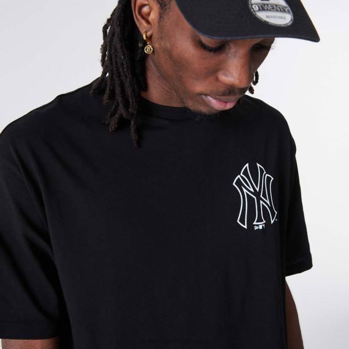 FFTN3071 New Era t-shirt oversized preta com estampa new york yankees