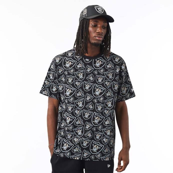 FFTN3073 New Era camiseta oversized preta com estampa de logo las vegas raiders