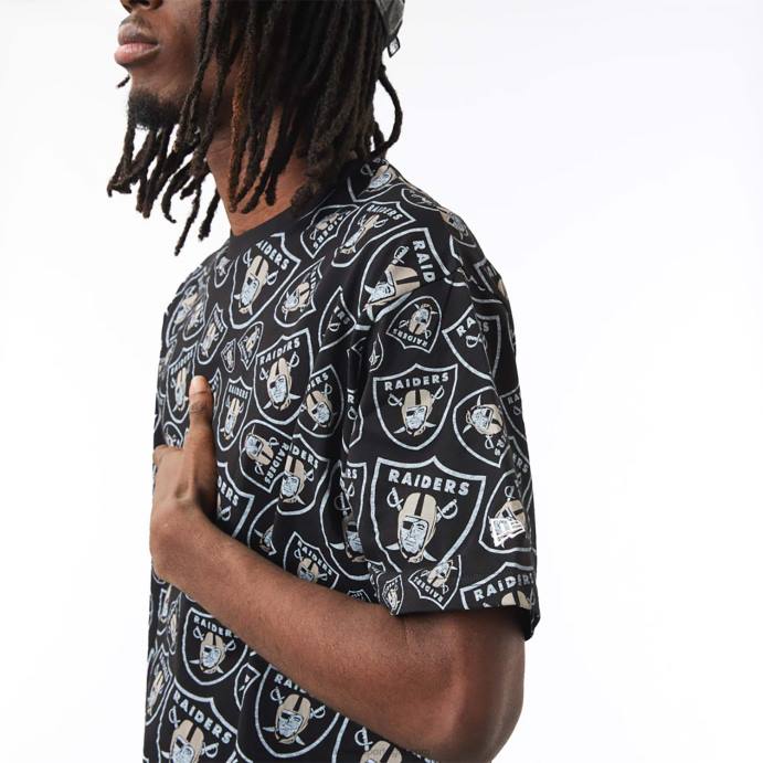 FFTN3073 New Era camiseta oversized preta com estampa de logo las vegas raiders