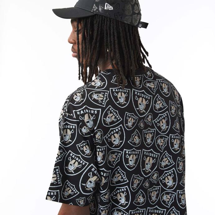 FFTN3073 New Era camiseta oversized preta com estampa de logo las vegas raiders
