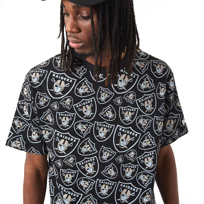 FFTN3073 New Era camiseta oversized preta com estampa de logo las vegas raiders