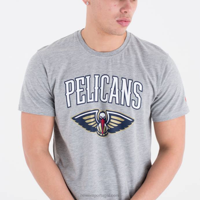 FFTN3080 New Era camiseta cinza com logo do time new orleans pelicans