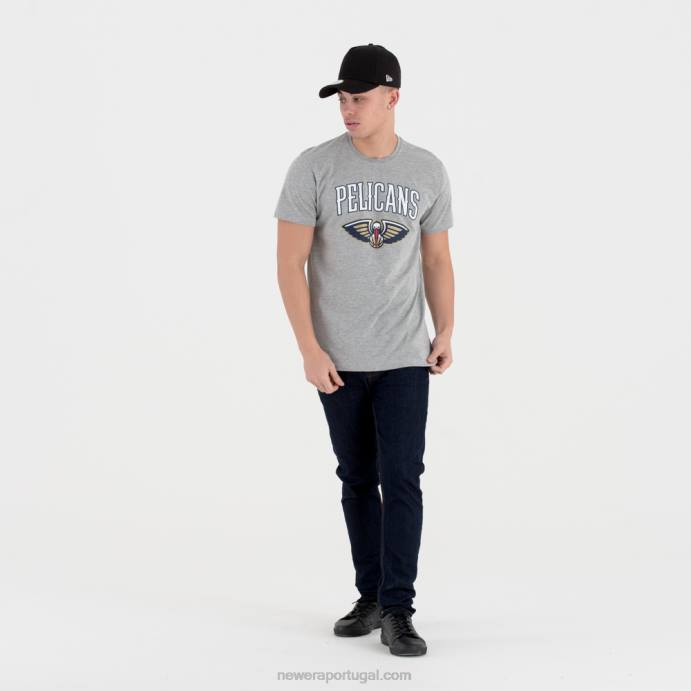 FFTN3080 New Era camiseta cinza com logo do time new orleans pelicans
