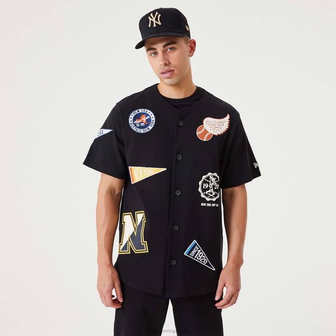 FFTN3081 New Era emblema da herança camisa preta