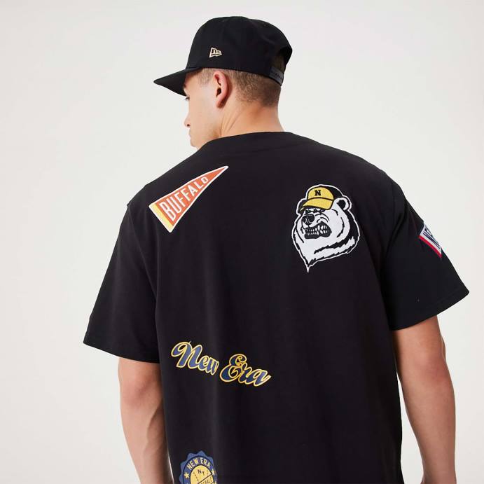 FFTN3081 New Era emblema da herança camisa preta