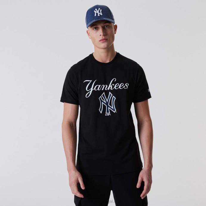 FFTN3085 New Era camiseta preta com script dos ianques de nova york