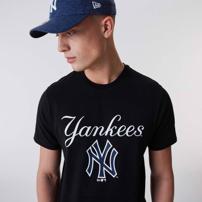 FFTN3085 New Era camiseta preta com script dos ianques de nova york