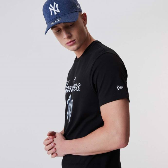 FFTN3085 New Era camiseta preta com script dos ianques de nova york