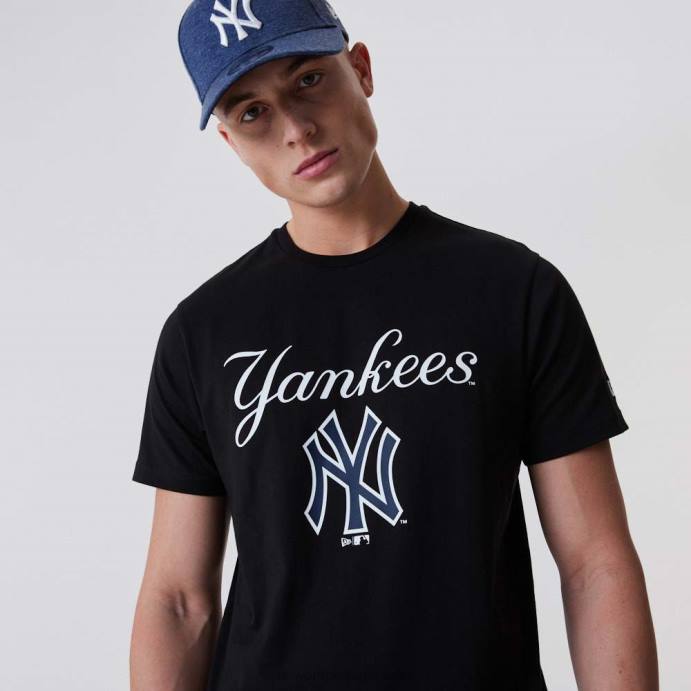 FFTN3085 New Era camiseta preta com script dos ianques de nova york