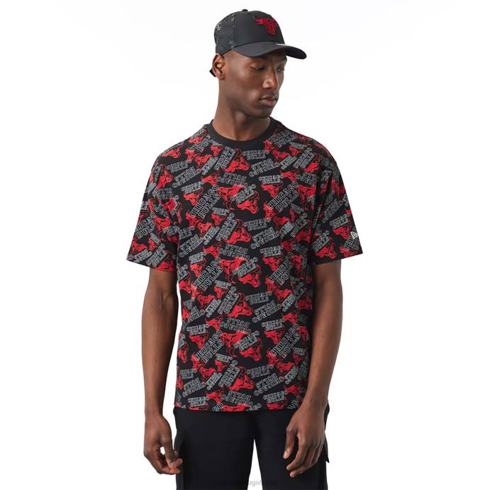 FFTN3087 New Era Chicago Bulls Camiseta oversized preta com estampa de logo