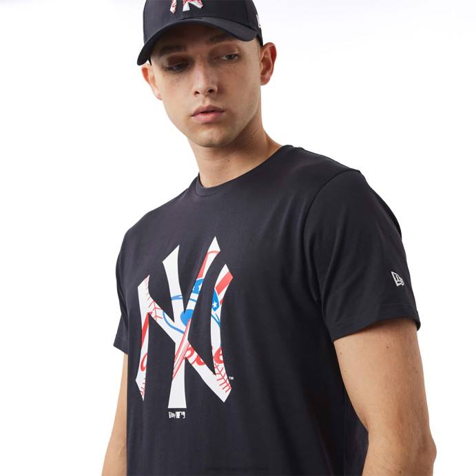 FFTN3089 New Era camiseta azul marinho com logo duplo new york yankees