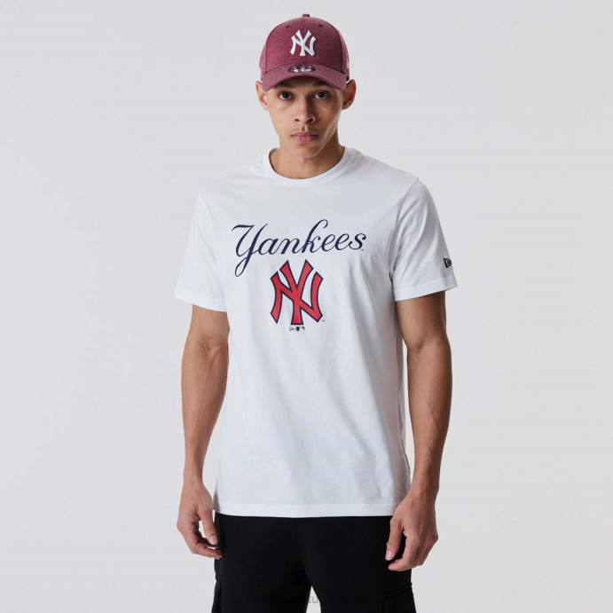 FFTN3099 New Era t-shirt branca com roteiro do new york yankees