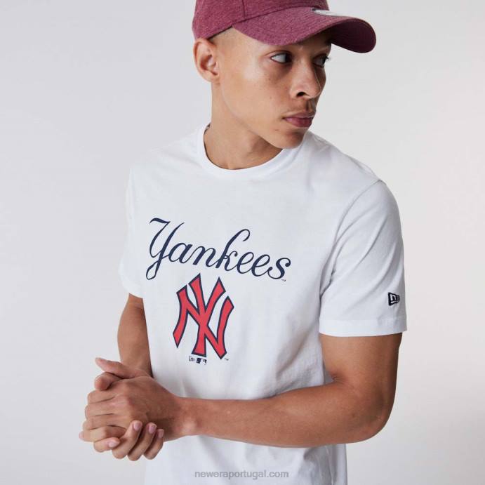 FFTN3099 New Era t-shirt branca com roteiro do new york yankees
