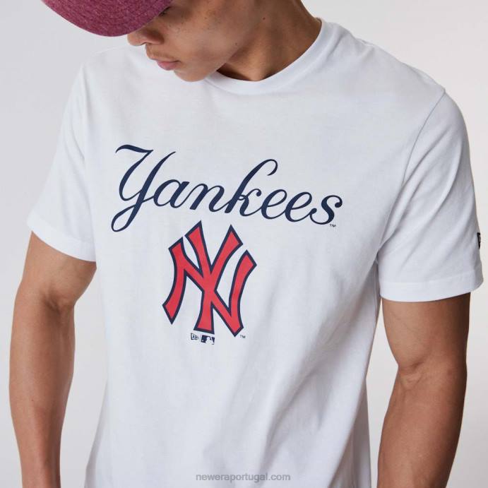 FFTN3099 New Era t-shirt branca com roteiro do new york yankees