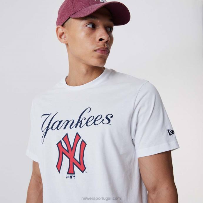 FFTN3099 New Era t-shirt branca com roteiro do new york yankees