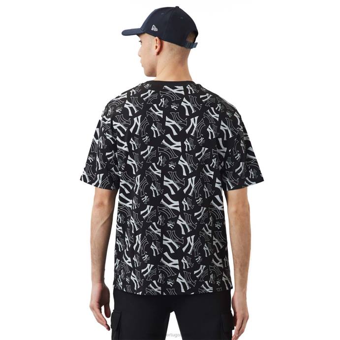 FFTN3101 New Era camiseta oversized preta com estampa de logo new york yankees
