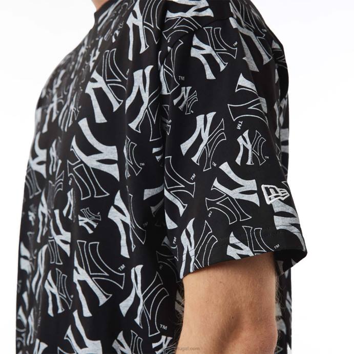 FFTN3101 New Era camiseta oversized preta com estampa de logo new york yankees