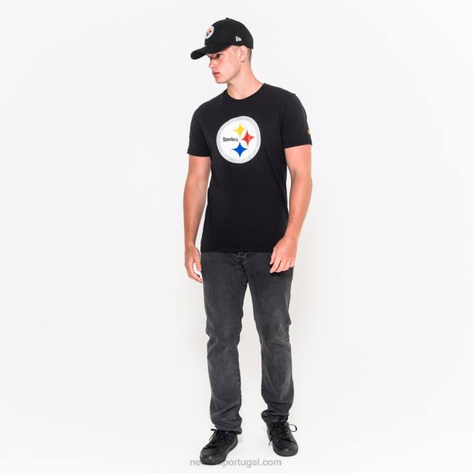 FFTN3118 New Era camiseta preta com logo da equipe pittsburgh steelers