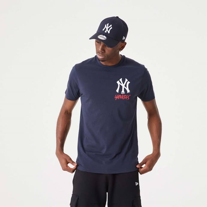 FFTN3129 New Era t-shirt New York Yankees mlb team logo gráfico marinho