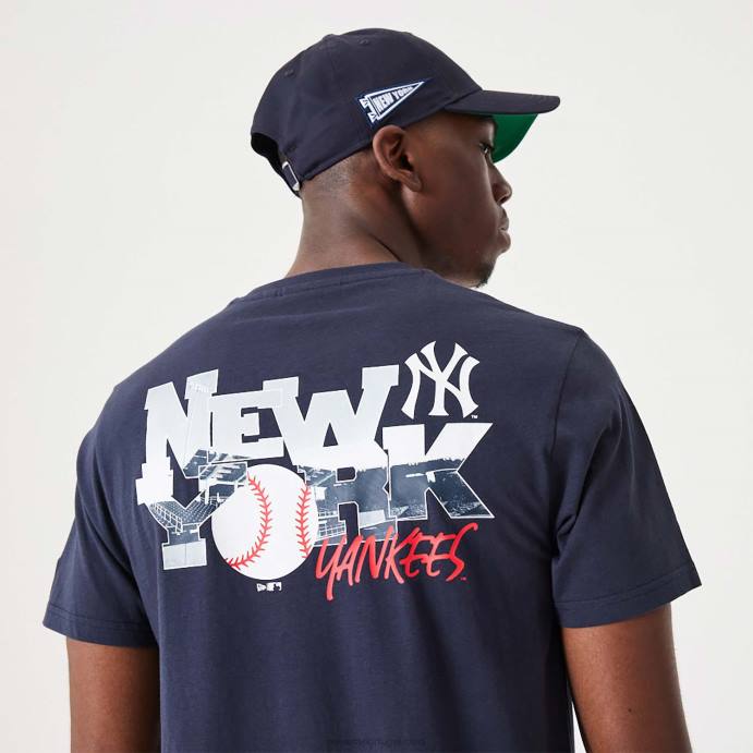 FFTN3129 New Era t-shirt New York Yankees mlb team logo gráfico marinho