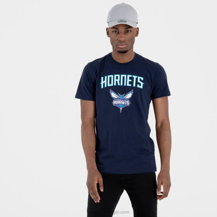 FFTN3133 New Era camiseta azul marinho com logo da equipe charlotte hornets