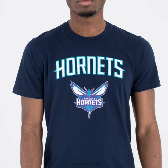 FFTN3133 New Era camiseta azul marinho com logo da equipe charlotte hornets