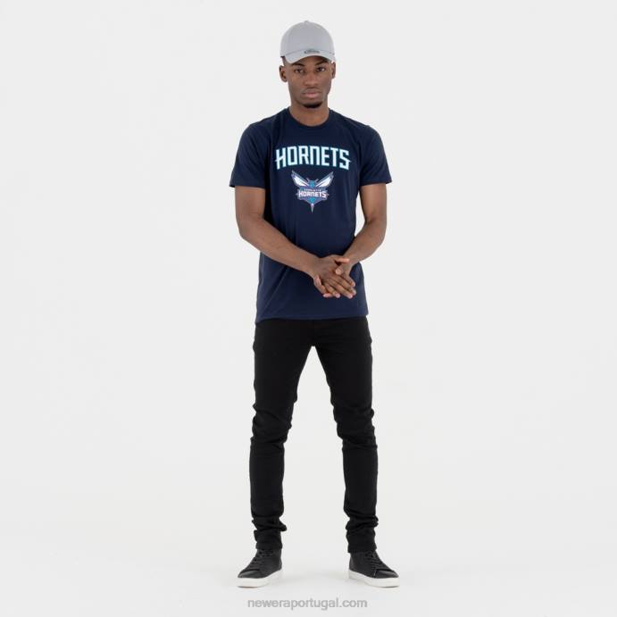 FFTN3133 New Era camiseta azul marinho com logo da equipe charlotte hornets