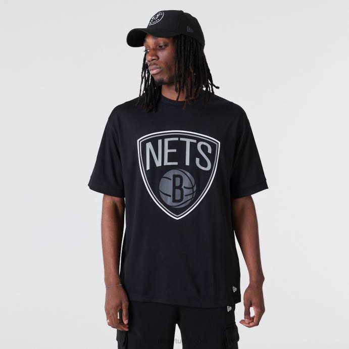 FFTN3138 New Era brooklyn nets nba t-shirt malha contorno preto