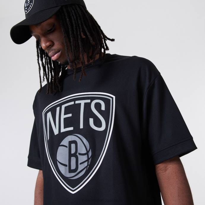 FFTN3138 New Era brooklyn nets nba t-shirt malha contorno preto