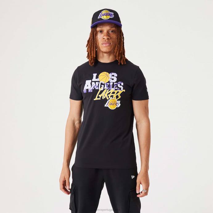 FFTN3148 New Era camiseta preta la lakers nba infill com estampa