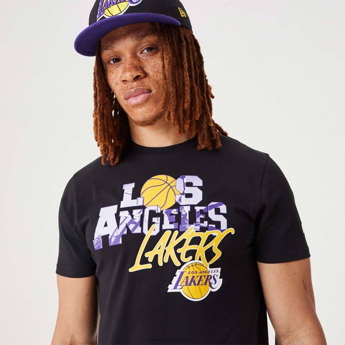 FFTN3148 New Era camiseta preta la lakers nba infill com estampa