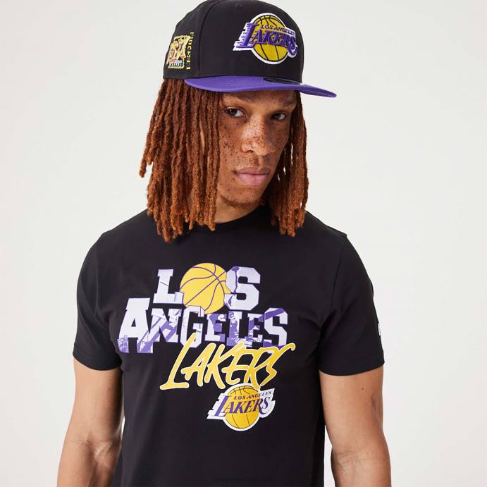 FFTN3148 New Era camiseta preta la lakers nba infill com estampa