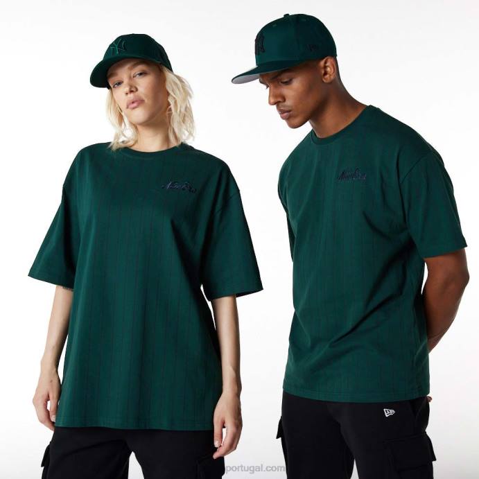 FFTN3151 New Era camiseta oversized verde risca de giz