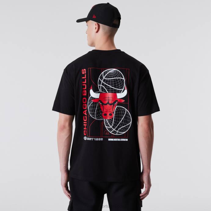 FFTN3152 New Era Chicago Bulls Camiseta preta estampada de basquete