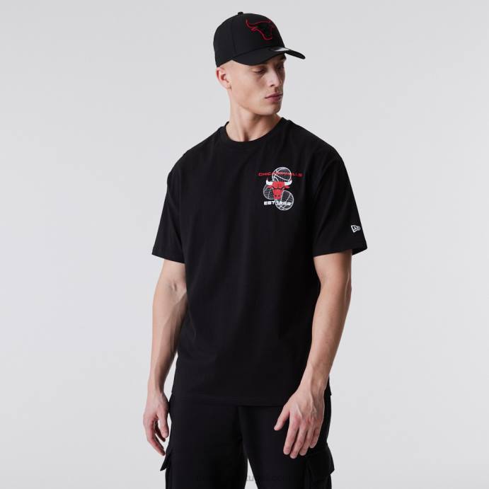 FFTN3152 New Era Chicago Bulls Camiseta preta estampada de basquete