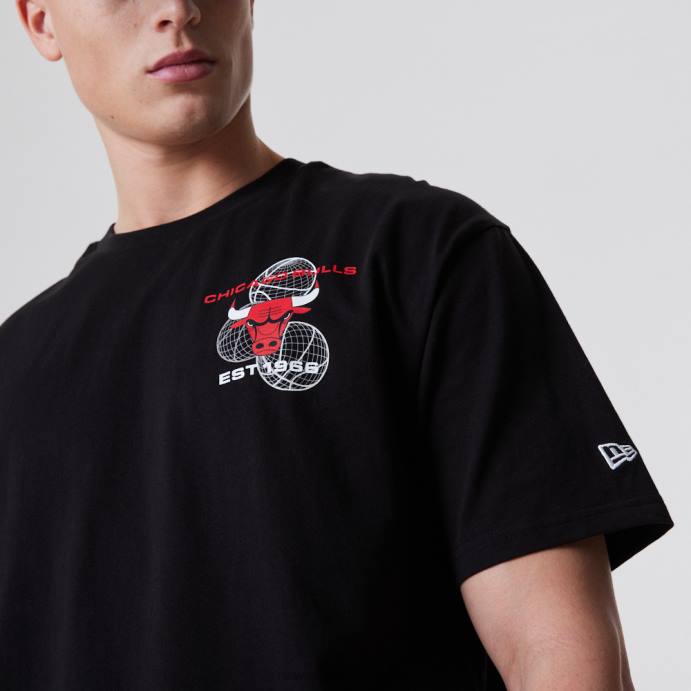 FFTN3152 New Era Chicago Bulls Camiseta preta estampada de basquete